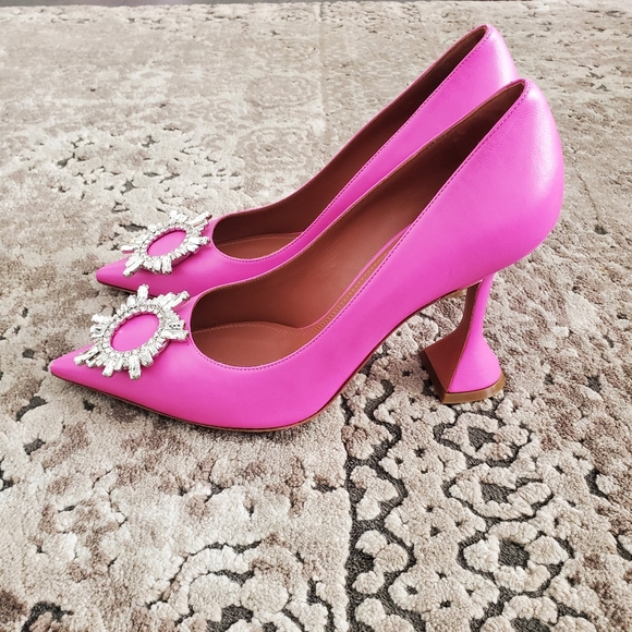 AMINA MUADDI Begum Brooch Pointed Toe Pump In Nappa Pink Size 39 - Picture 4 of 10